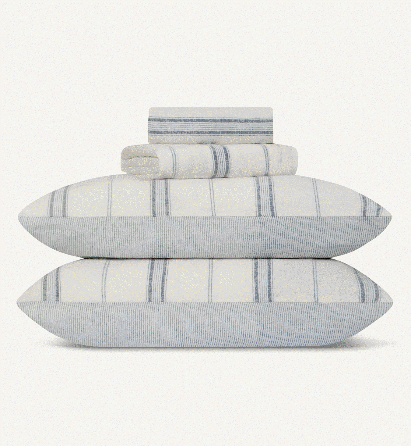 Dusk Blue Farmhouse Stripe 100% Linen Duvet Cover