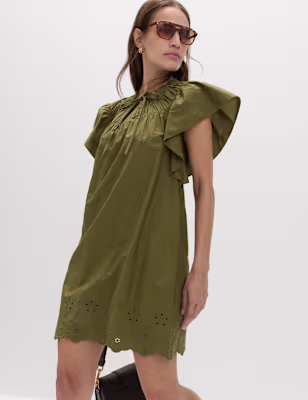 Pure Cotton Embroidered Mini Smock Dress