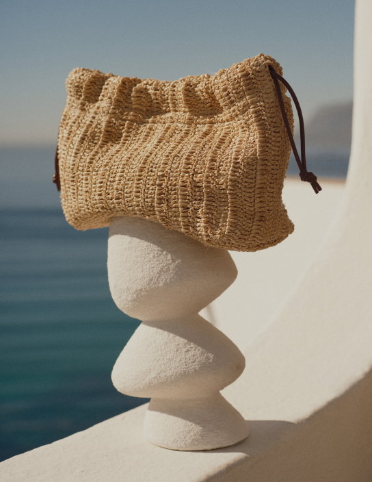 Raffia Crossbody Drawstring Bag