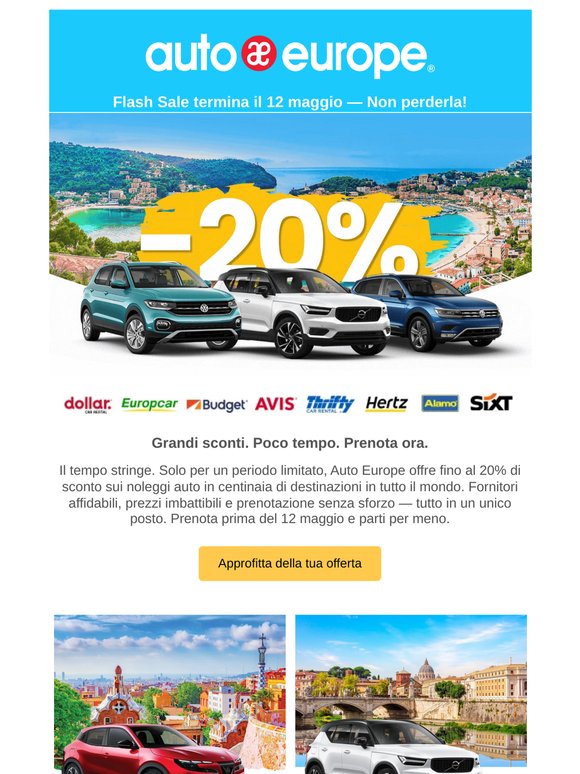 Flash Sale — Fino al 20% di sconto sui noleggi auto