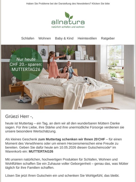 Ein Dankeschön zum Muttertag – 20 CHF geschenkt! 🎁