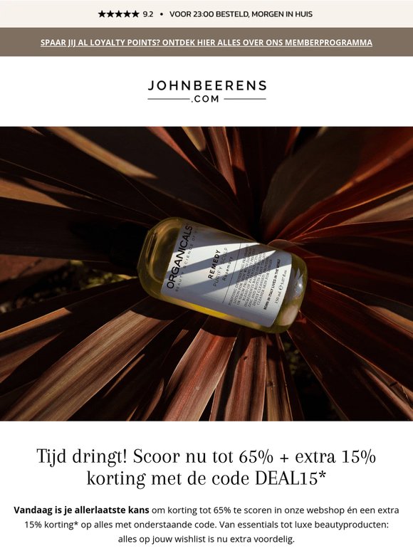 De allerlaatste uren: 15% extra korting bovenop de korting tot 65%*