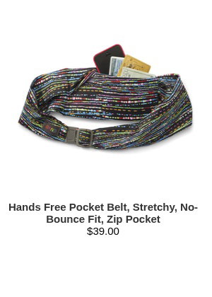 Hands Free Pocket Belt, Stretchy, No-Bounce Fit, Zip Pocket