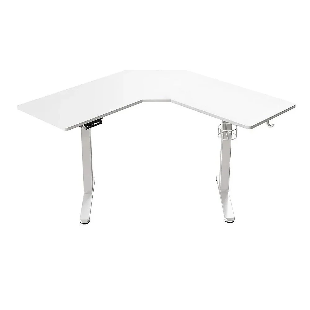 Sit Stand Corner Desk L Shaped Height Adjustable Electric Motorised Computer Table White for Home Office Gaming