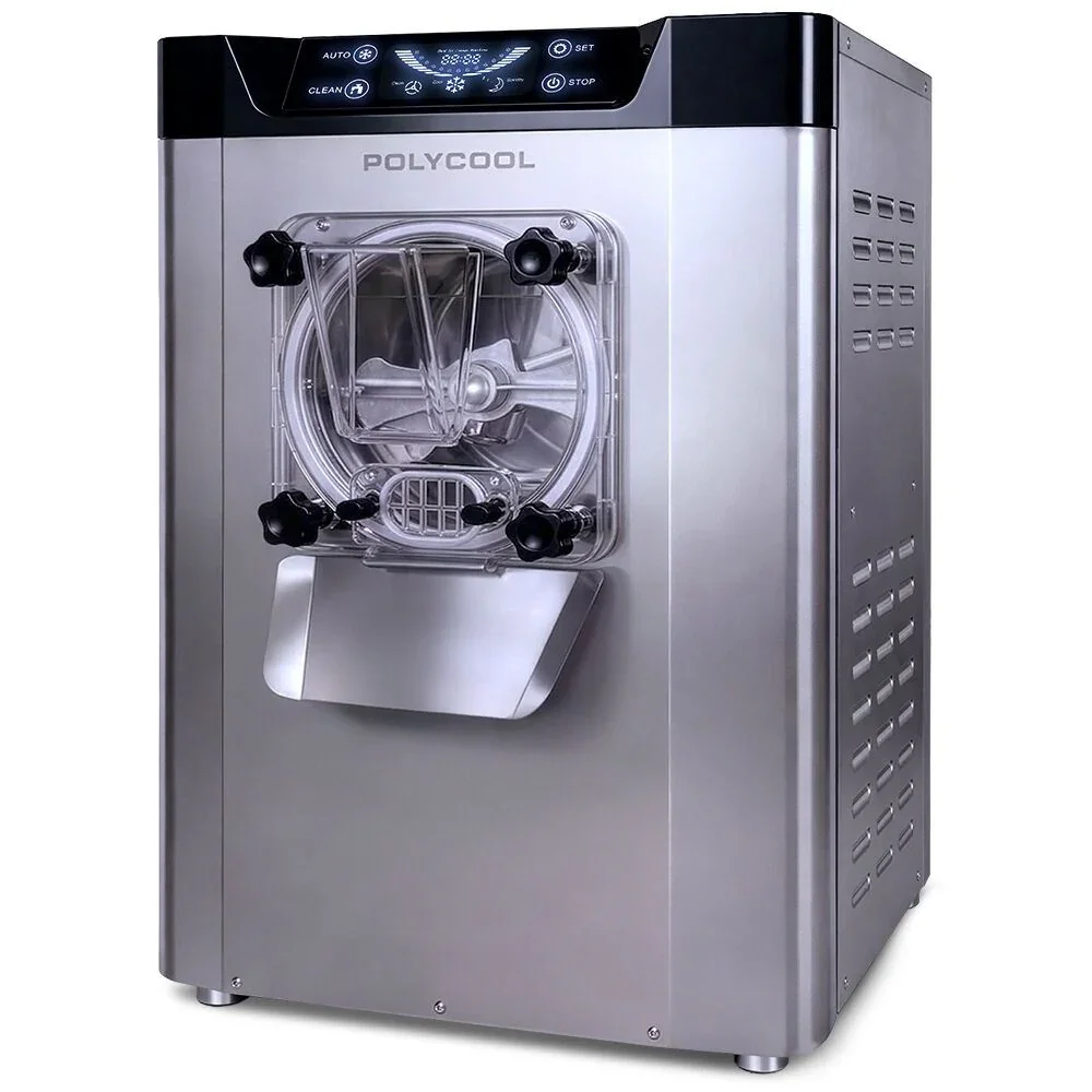 POLYCOOL Commercial 4L Benchtop Hard Ice Cream and Gelato Machine, 16L/hr output, 1400W, Stainless Steel, Digital Control Panel