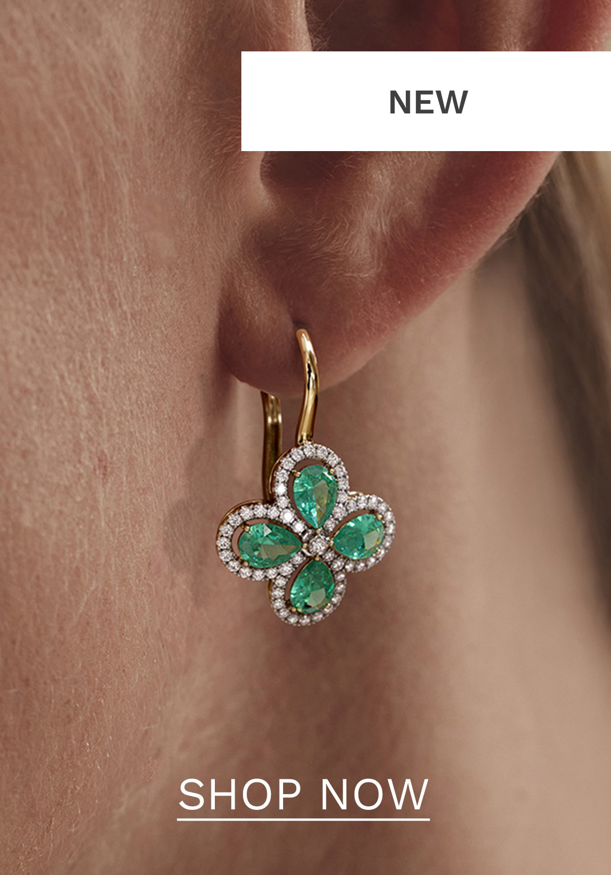 Bloom 4.75ct Lab Emerald and Lab Diamond Earrings in 18K Yellow Gold