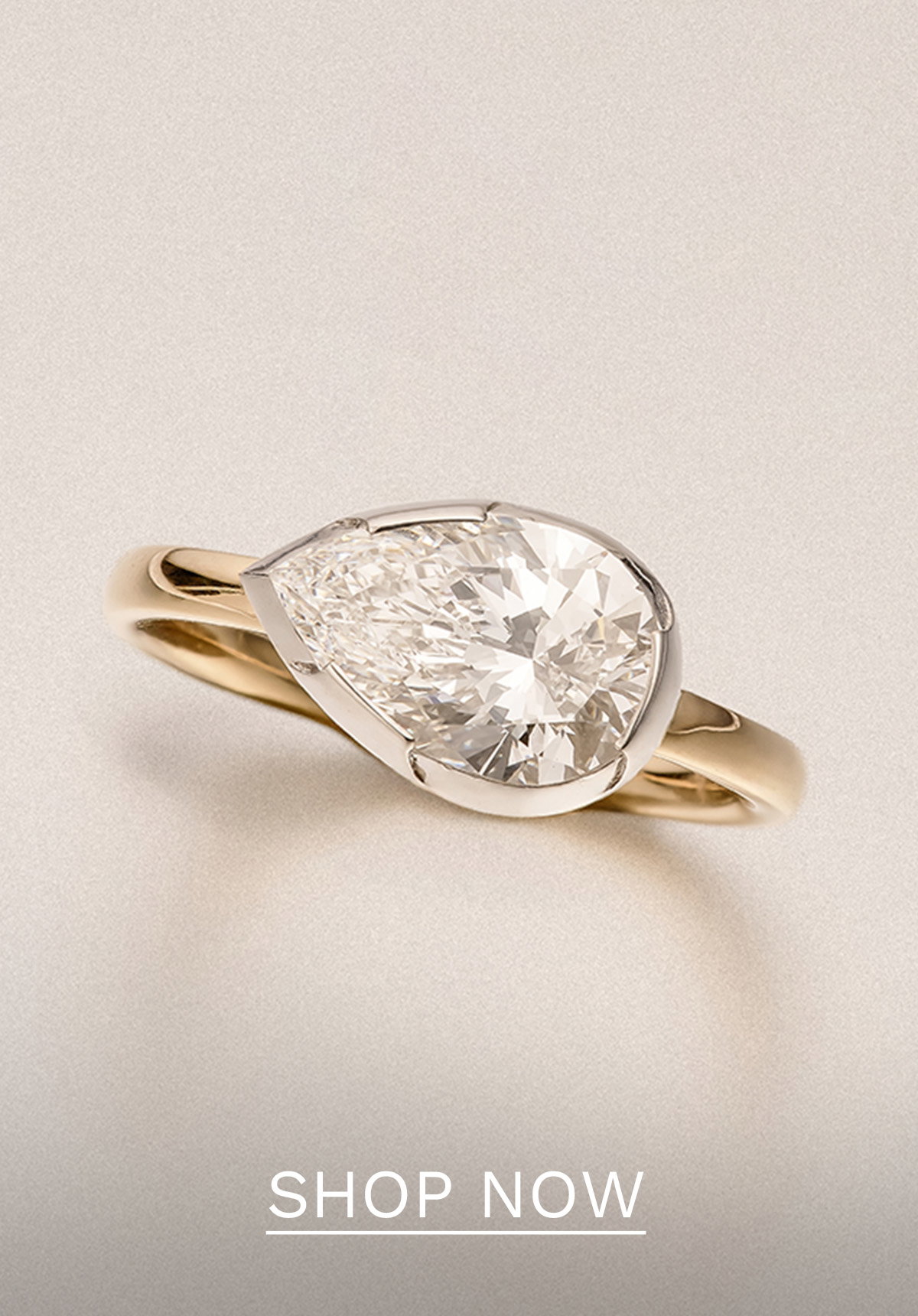 East West 2.00ct Pear Cut Lab Diamond Solitaire Engagement Ring in 18K Yellow Gold