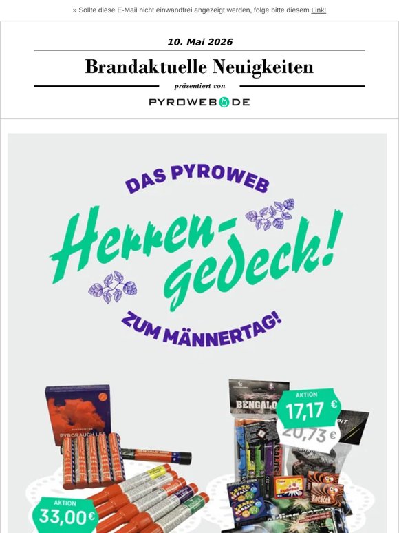 Nur noch heute & morgen: Rechtzeitig Pyro für Männertag bestellen + Gratis-Bengalo sichern 🍻