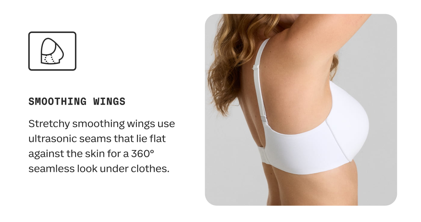 SMOOTHING WINGS | Stretchy smoothing wings use ultrasonic seams that lie flat against the skin for a 360° seamless look under clothes.