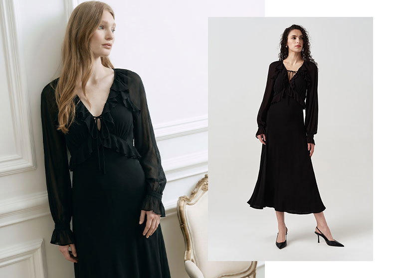 Naomi Long Sleeve Frill Midi Dress