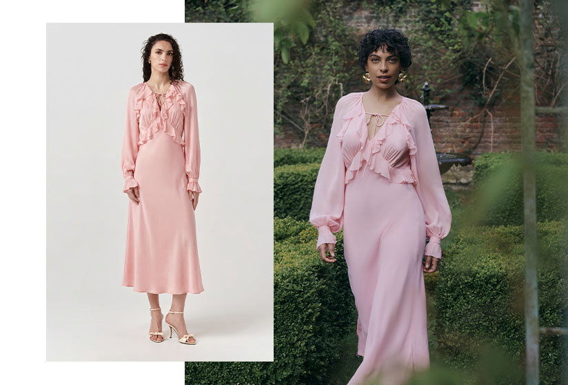 Naomi Long Sleeve Frill Midi Dress