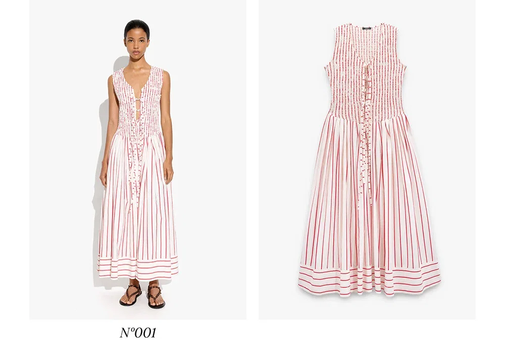 Long dress with stripes and gathers