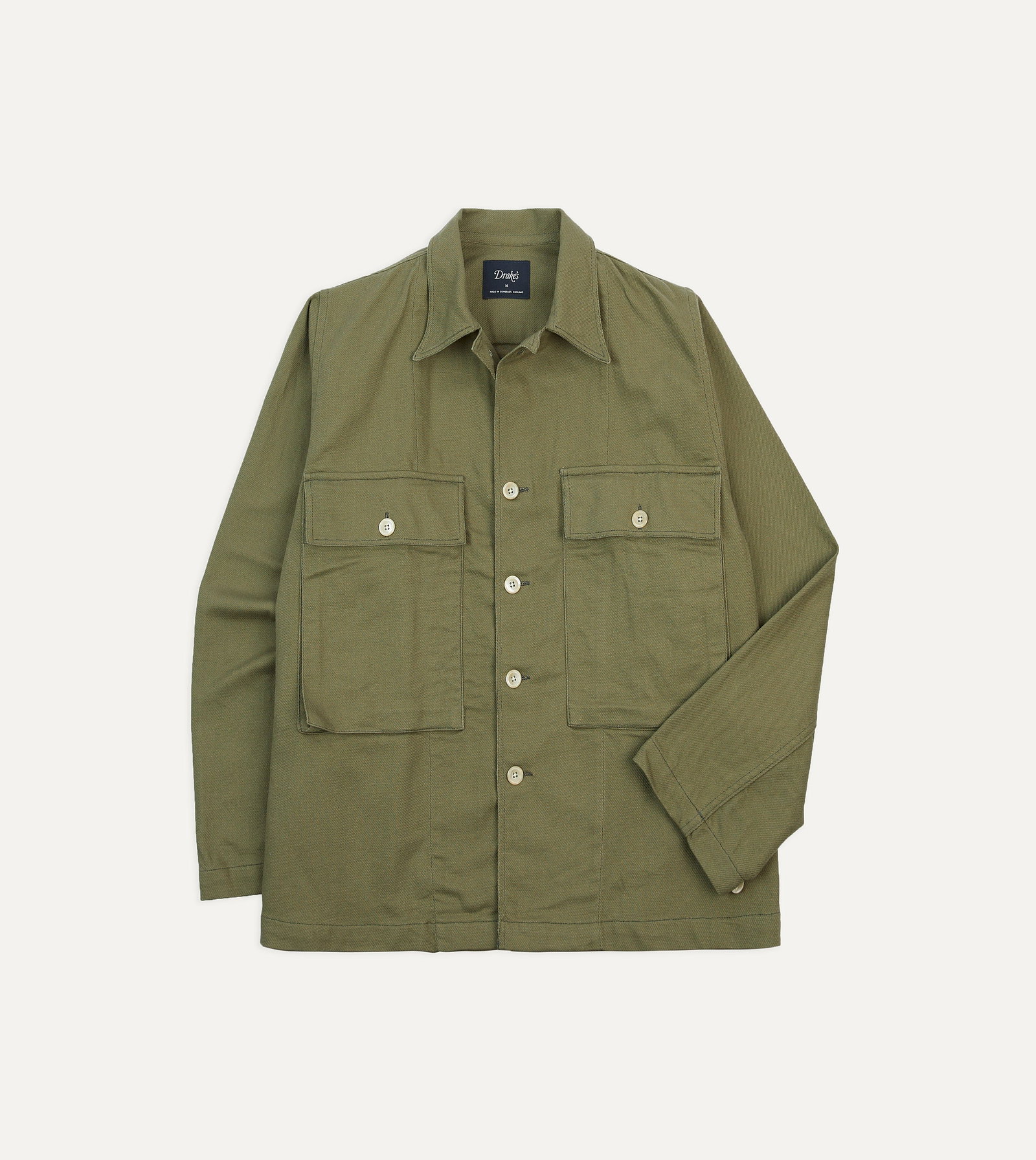 Image of Green Cotton Twill Military Overshirt