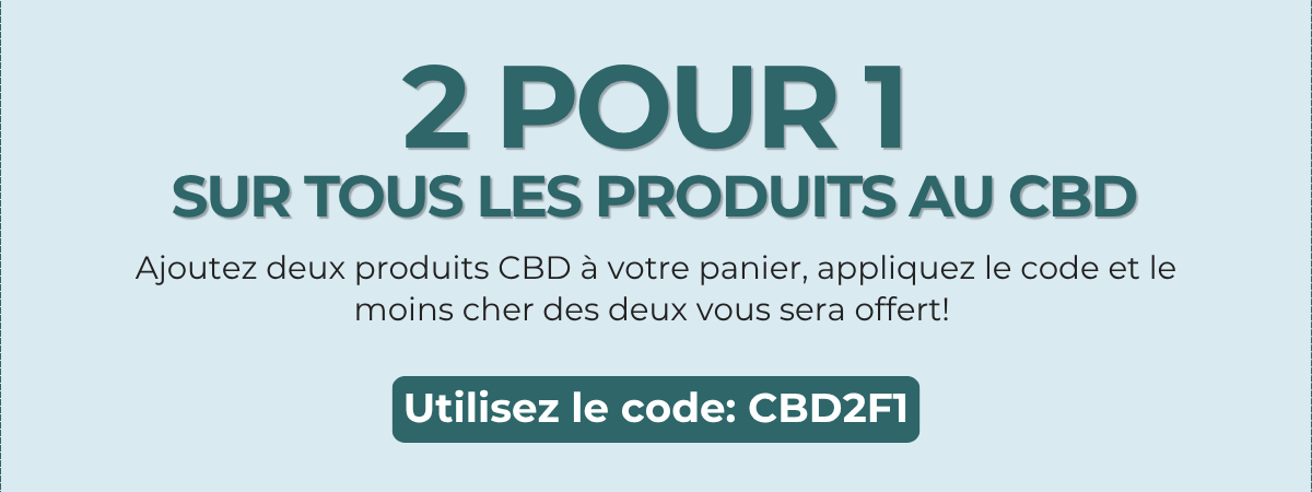 2 for 1 on all CBD products. Add two cbd products to cart and apply the code: CBD2F1