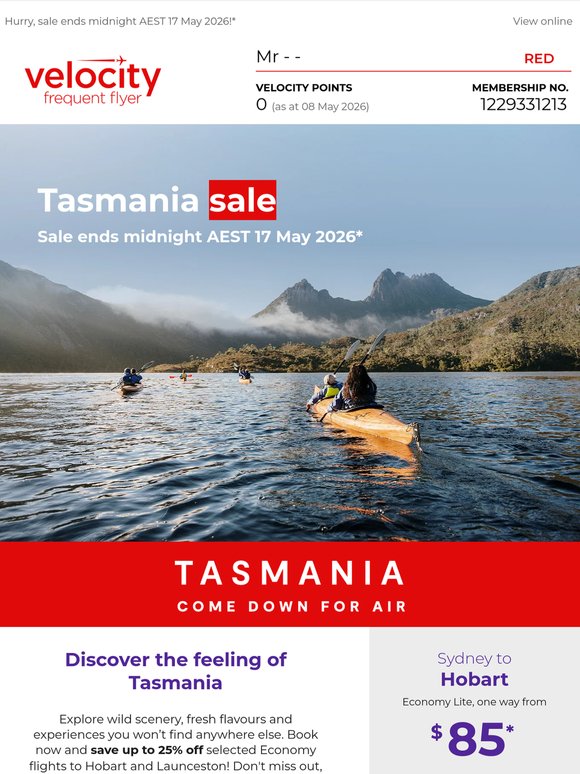 Tasmania flights, now up to 25% off!*