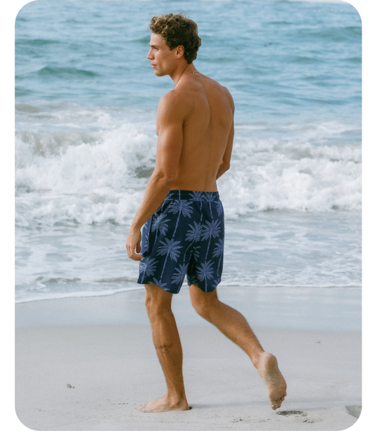 Palm Tree Print Swim Shorts - Navy