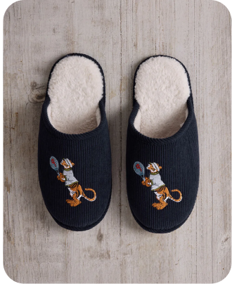 Mens Corduroy Embroidered Tennis Tiger Slippers