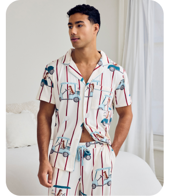 Golf Dogs Stripe Print Long Pyjama Set