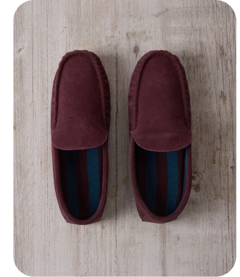 Mens Suede Moccasin Slippers - Burgundy