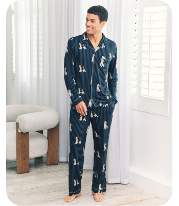 Terrier Dog Stripe Print Long Pyjama Set