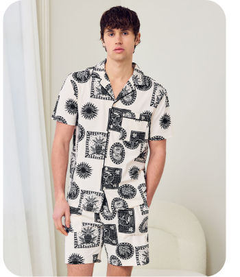 Men's Organic Cotton Stamp & Tile Print Short Pyjama Set
