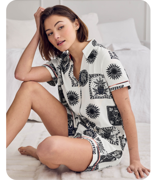 Organic Cotton Stamp & Tile Print Short Pyjama Set