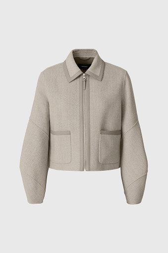 SOLANA-HB Double-Face Herringbone Wool balloon sleeved short jacket for Women