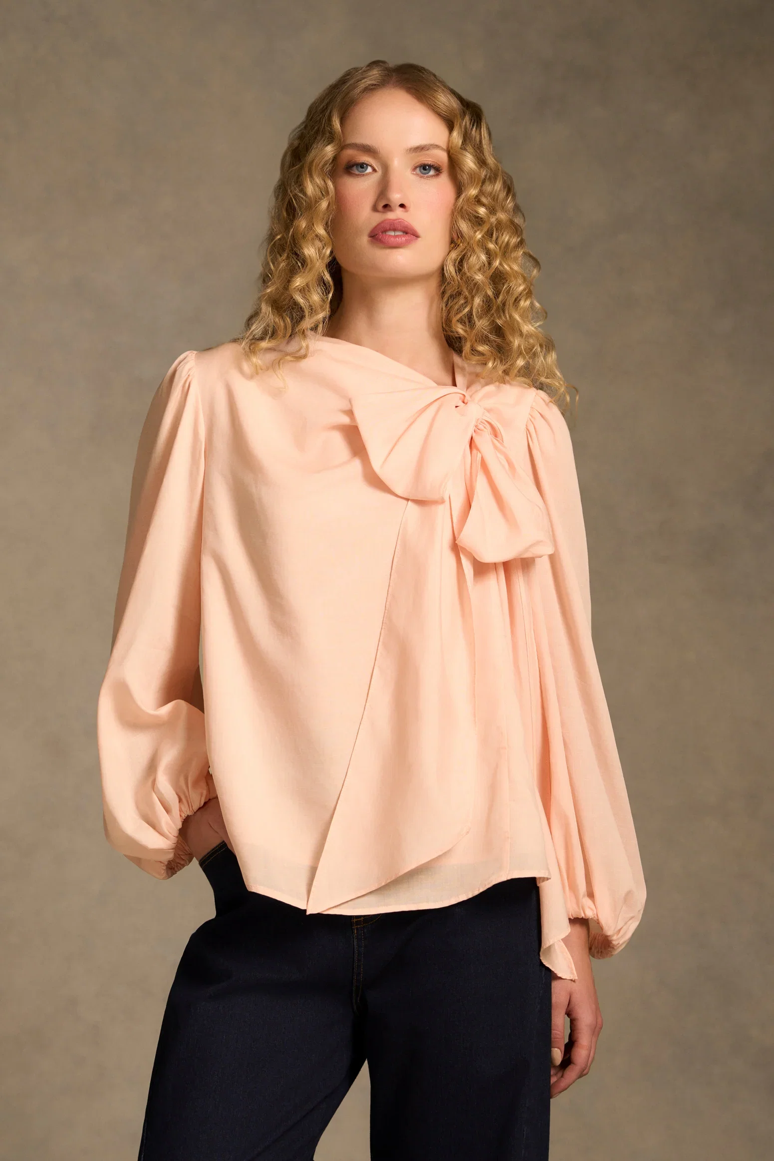 Image of Bow Detail Blouse - Blush