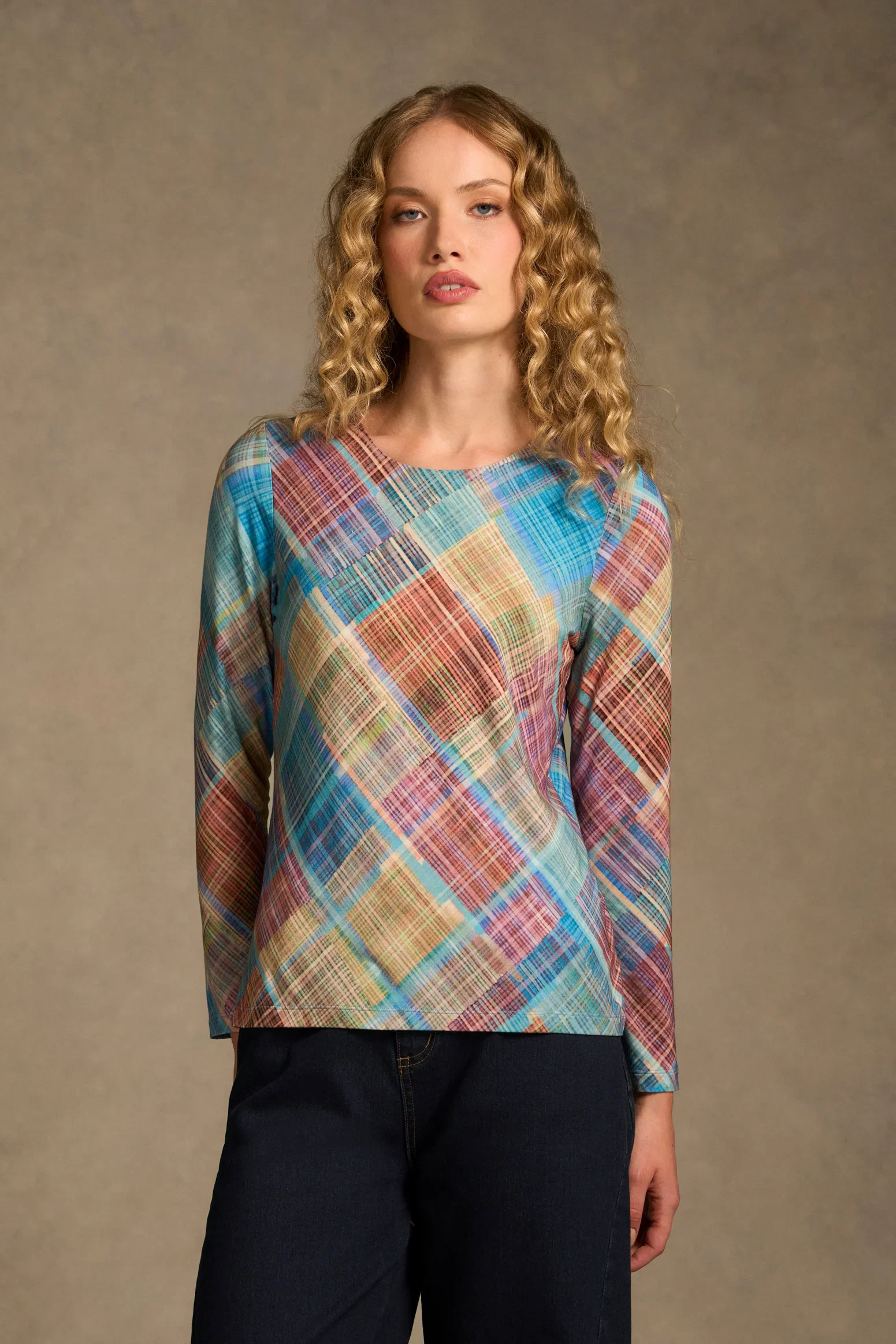 Image of Double Layer Long Sleeve T-Shirt – Plaid