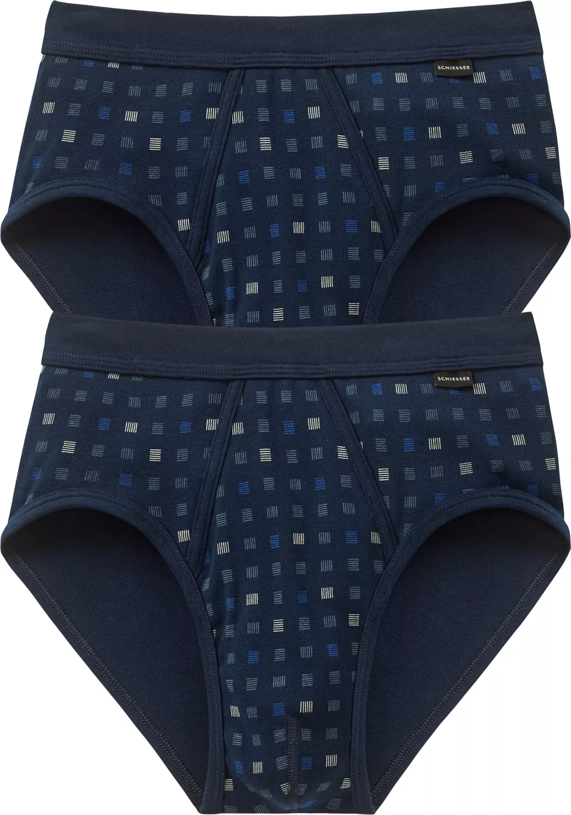 SCHIESSER Cotton Essentials sportslips (2-pack), Feinribb met gulp, donkerblauw geblokt