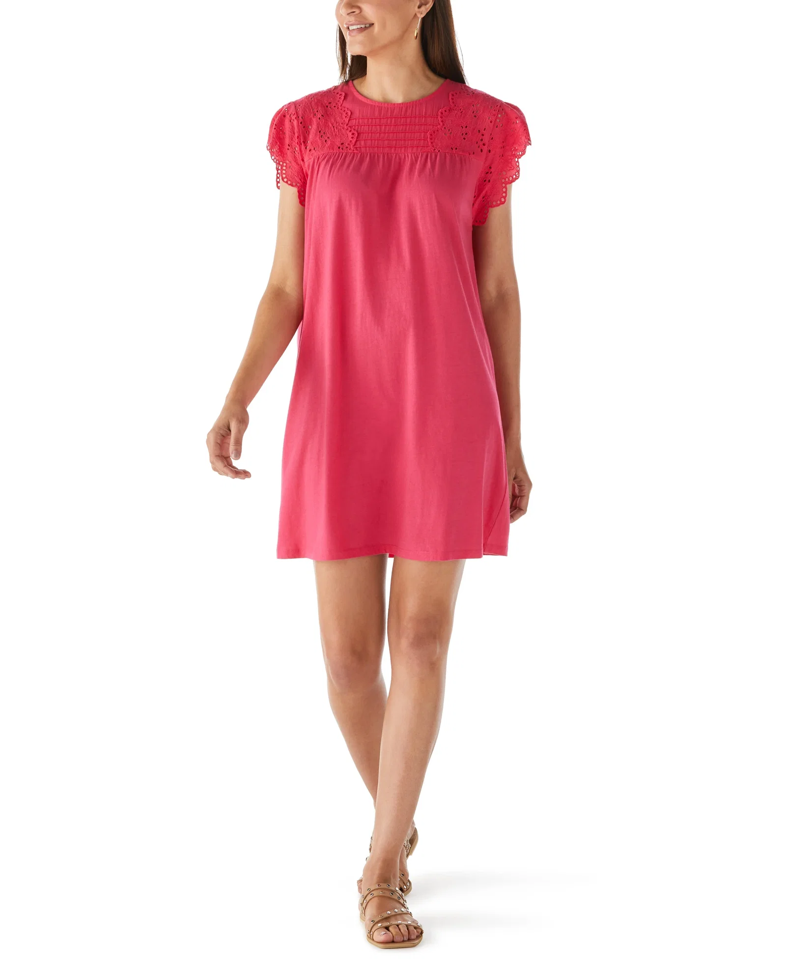 Image of Knit Eyelet Short Sleeve Dress