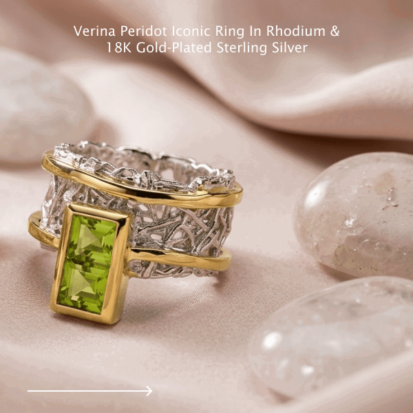 Verina Peridot Iconic Ring in Rhodium &18K Gold-Plated Sterling Silver