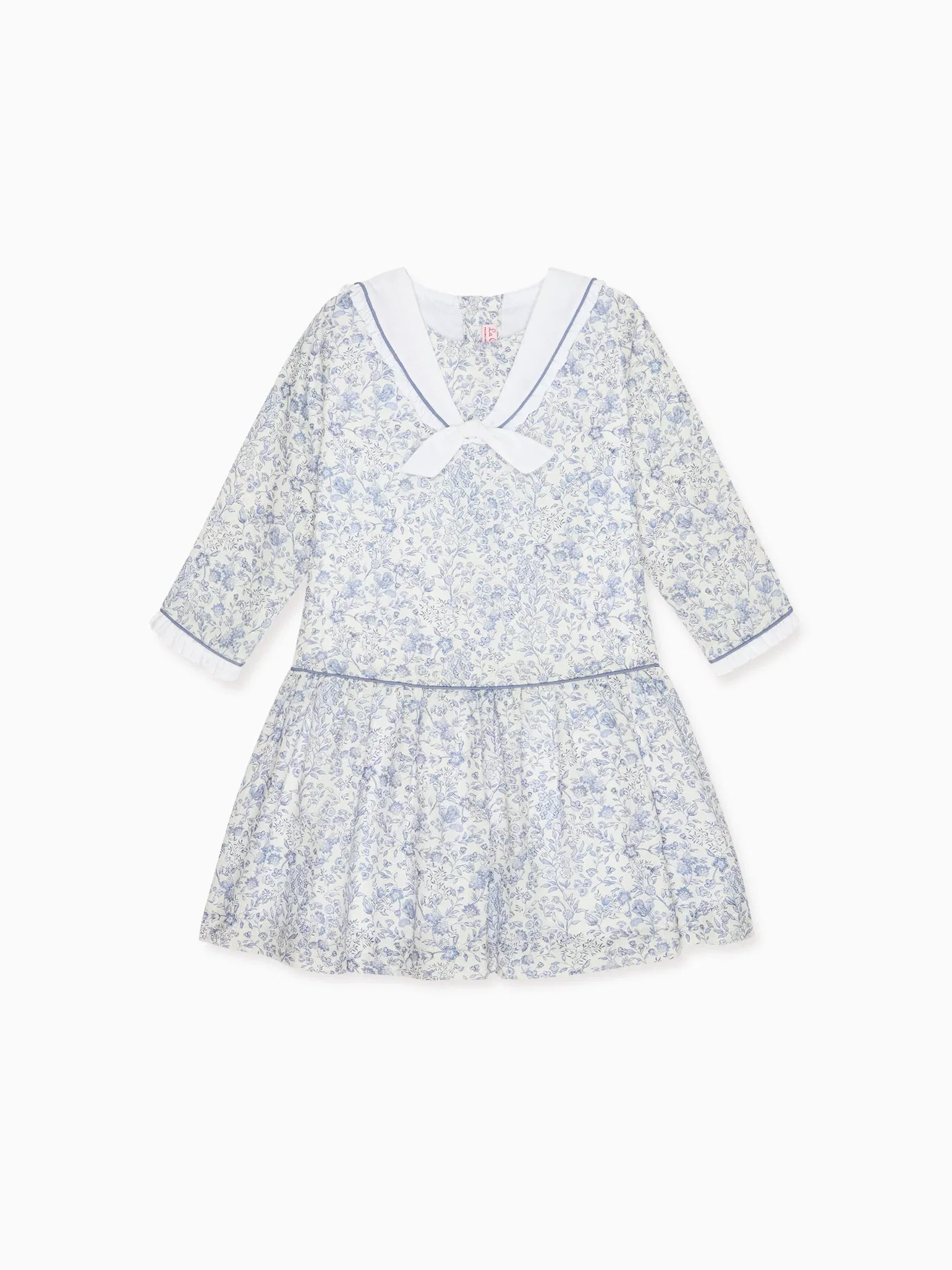 Image of Dark Blue Floral Aranda Girl Drop Waist Dress