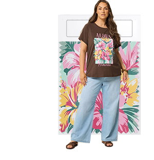 YOURS T-Shirt in Braun mit „Aloha Hawaii“-Grafik