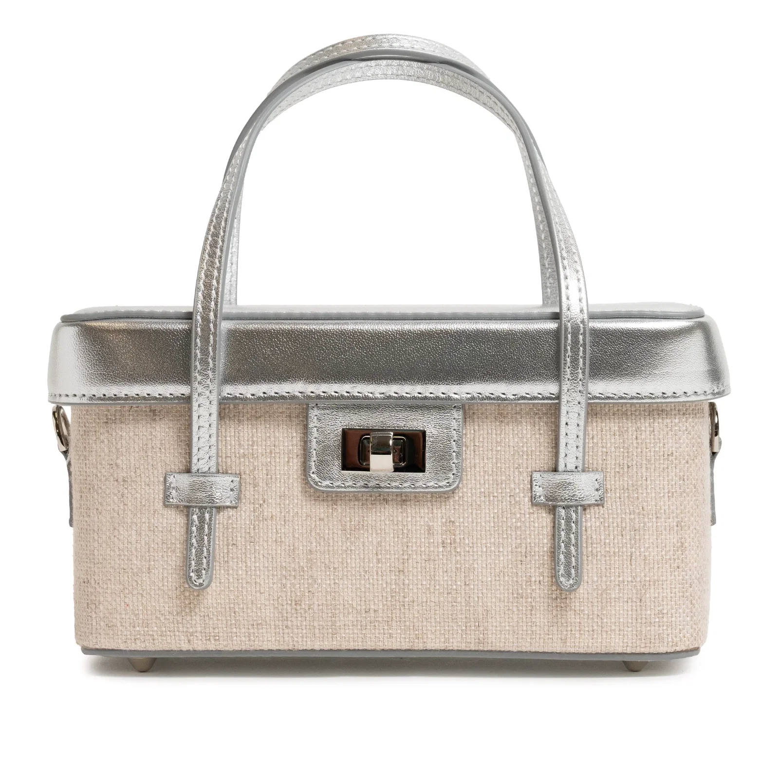 Image of Women Mini Vanity Bag in Laminated Leather Silver