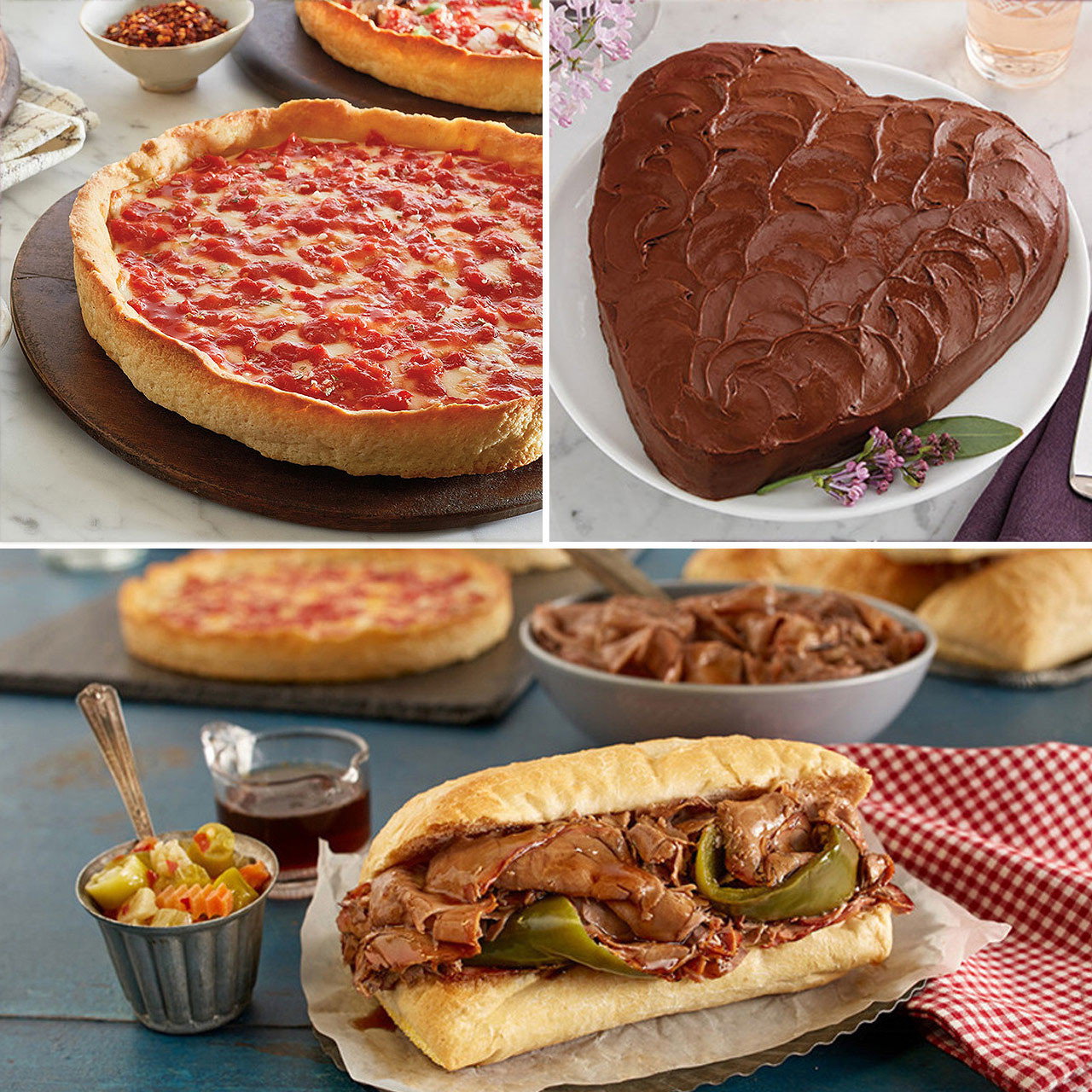 Image of Portillo's Italian Beef Kit, Chocolate Cake & Lou's Pizza Combo