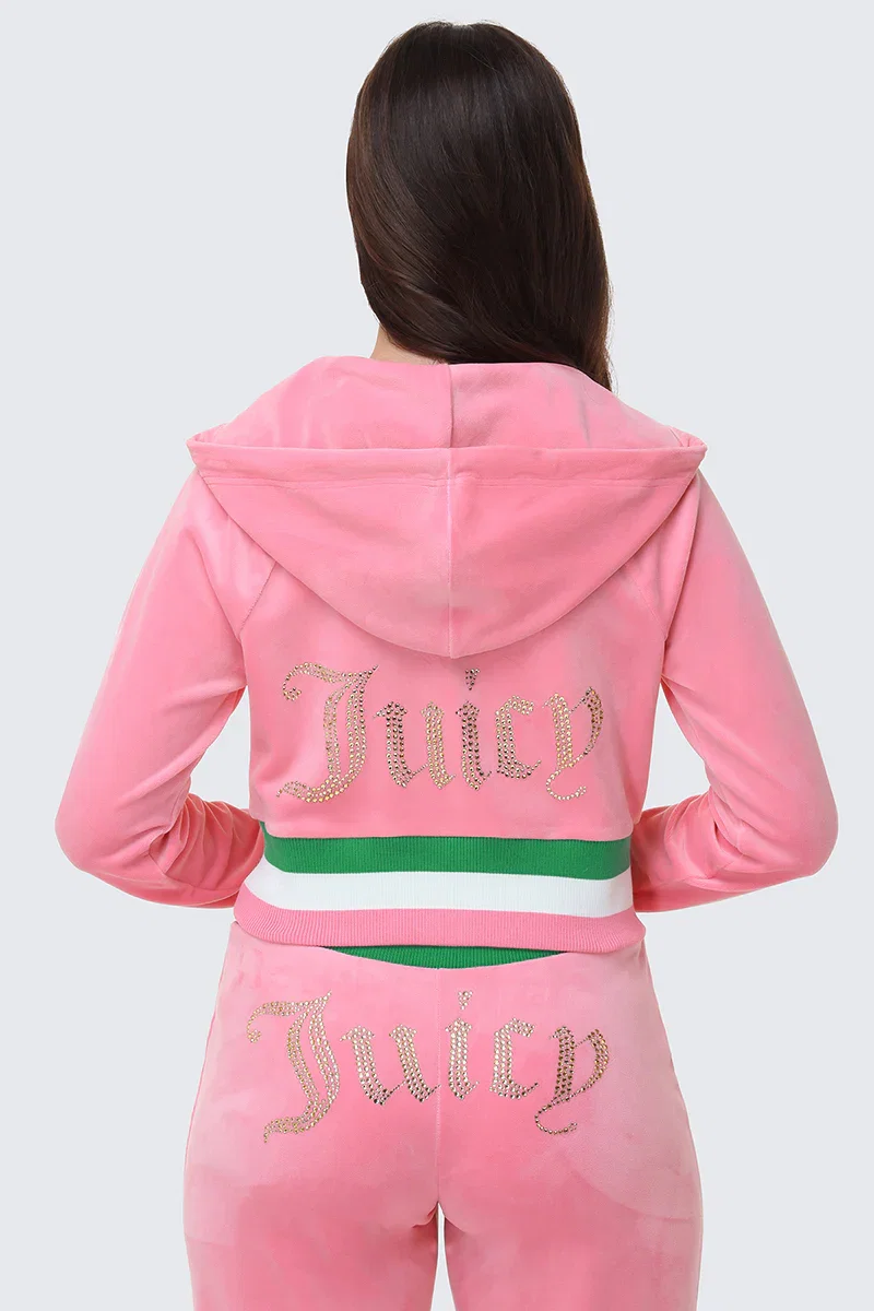 Image of Heritage Stripe Bling Velour Zip Hoodie