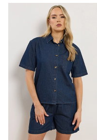LTS Tall Set Indigo Blue Denim Cotton Shirt & Shorts