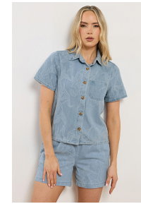 LTS PREMIUM Tall Set Light Blue Cotton Jacquard Denim Shirt & Shorts