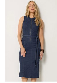 LTS Tall Mid Blue Zip Front Denim Midi Dress