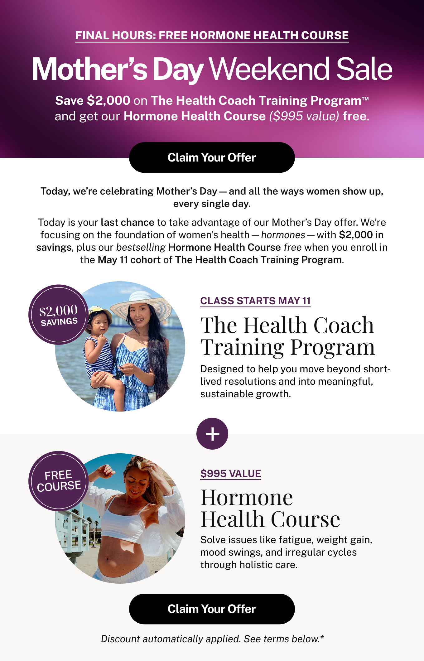 Mother’s Day Weekend Sale: Save $2,000 on The Health Coach Training Program + get our Hormone Health Course free