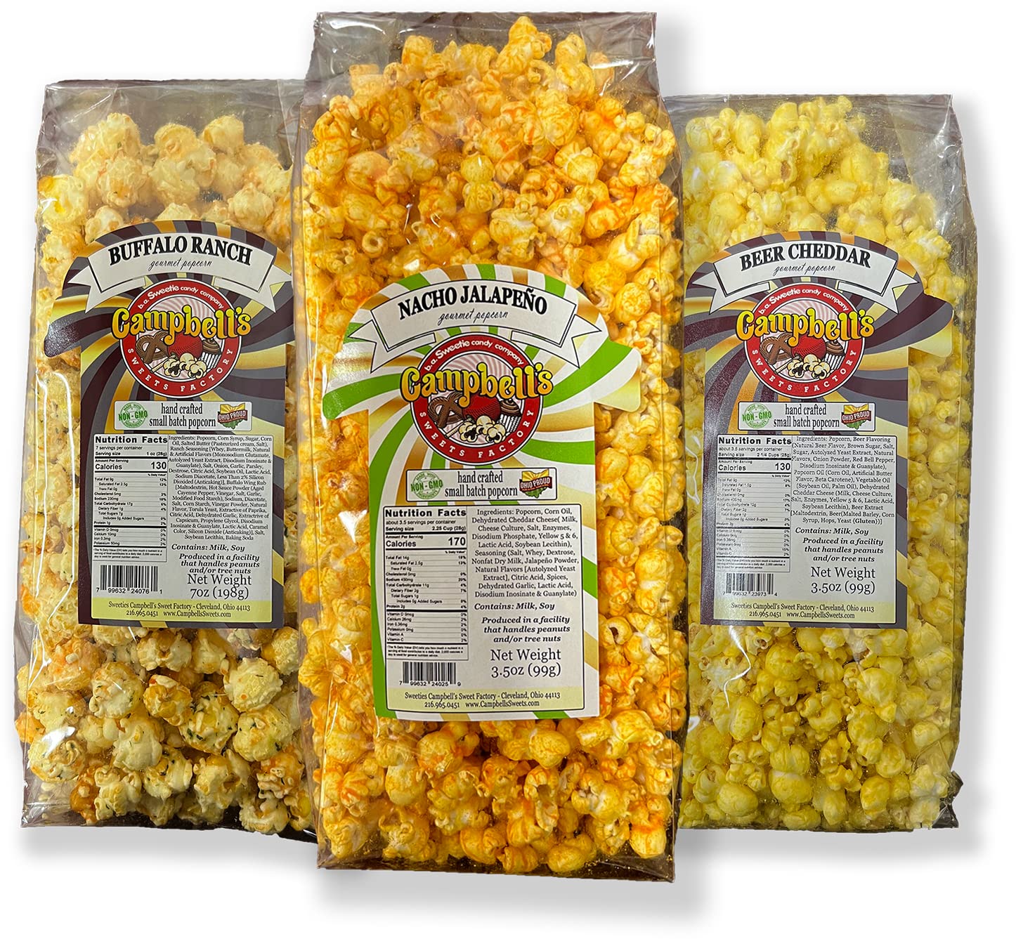 Campbell's Sweets Factory Gourmet Popcorn Variety Pack – Beer Cheddar, Buffalo Ranch & Nacho Jalapeno