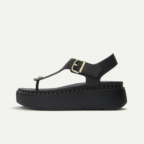 GEN-FF Buckle Leather Toe-Post Sandals Black