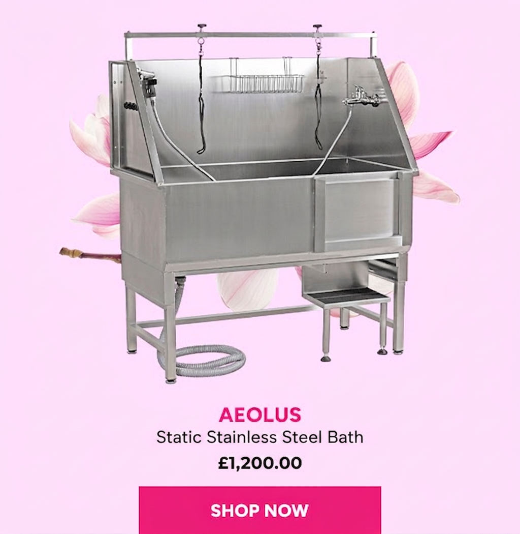 AEOLUS Static Stainless Steel Bath for pets, priced at £1,200.00.