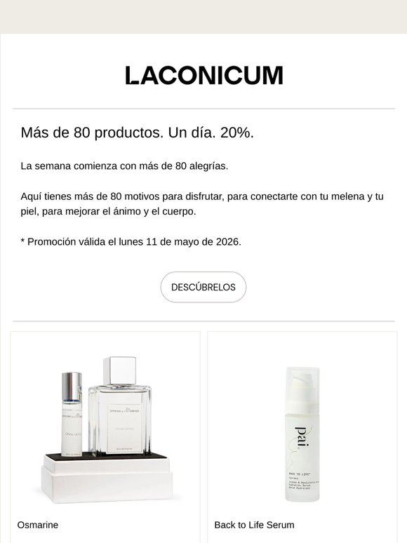 Más de 80 productos. Un día. 20%.