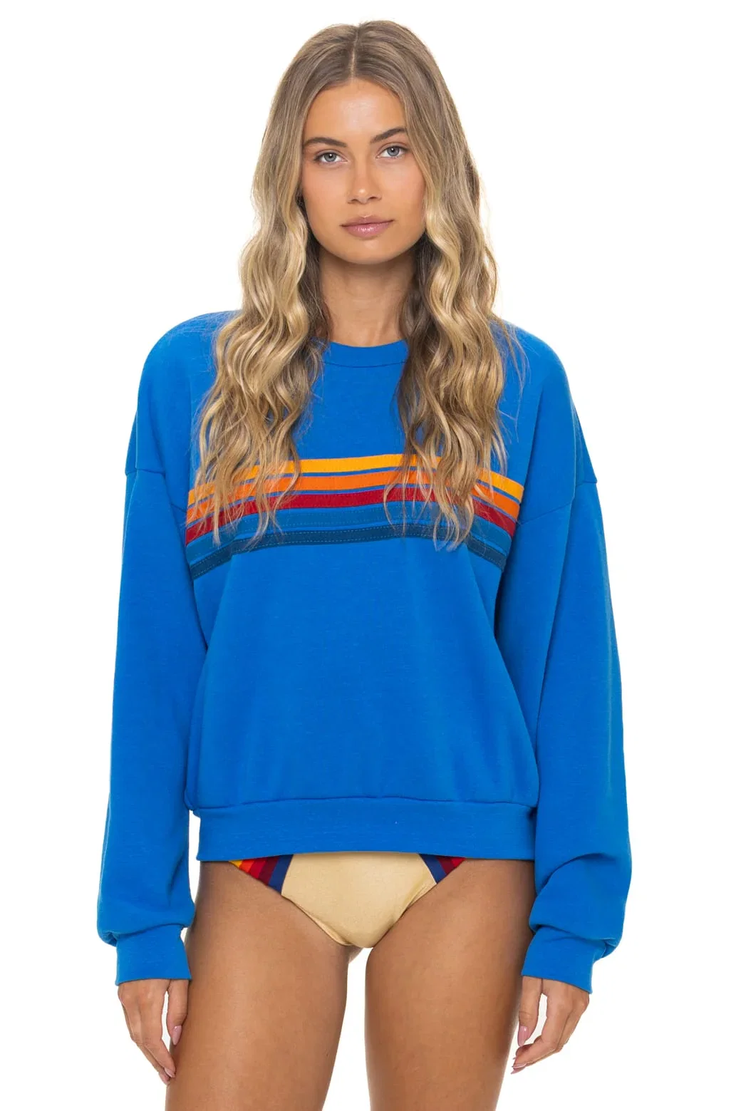 Image of 5 STRIPE RELAXED CREW SWEATSHIRT - OCEAN