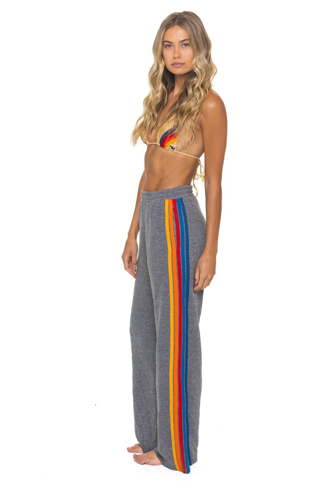 Image of 5 STRIPE WIDE LEG POCKET SWEATPANTS - HEATHER GREY