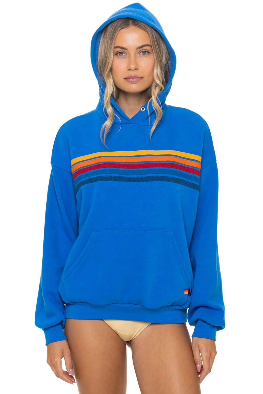 Image of 5 STRIPE RELAXED PULLOVER HOODIE - OCEAN
