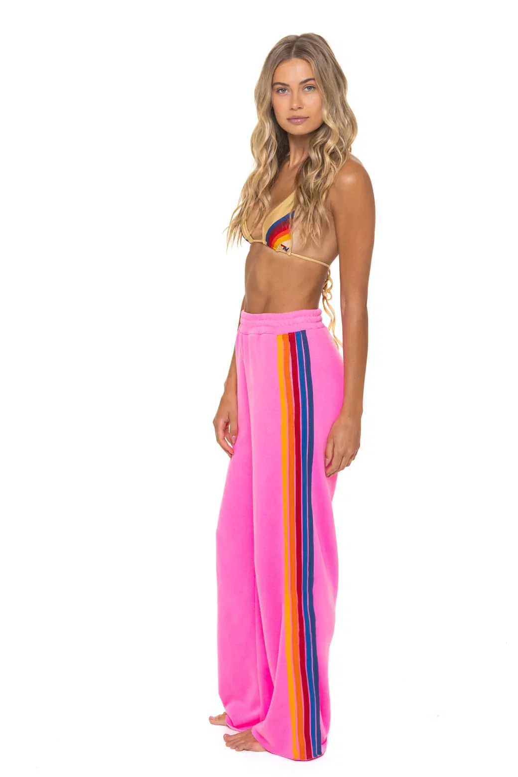 Image of 5 STRIPE WIDE LEG POCKET SWEATPANTS - NEON PINK