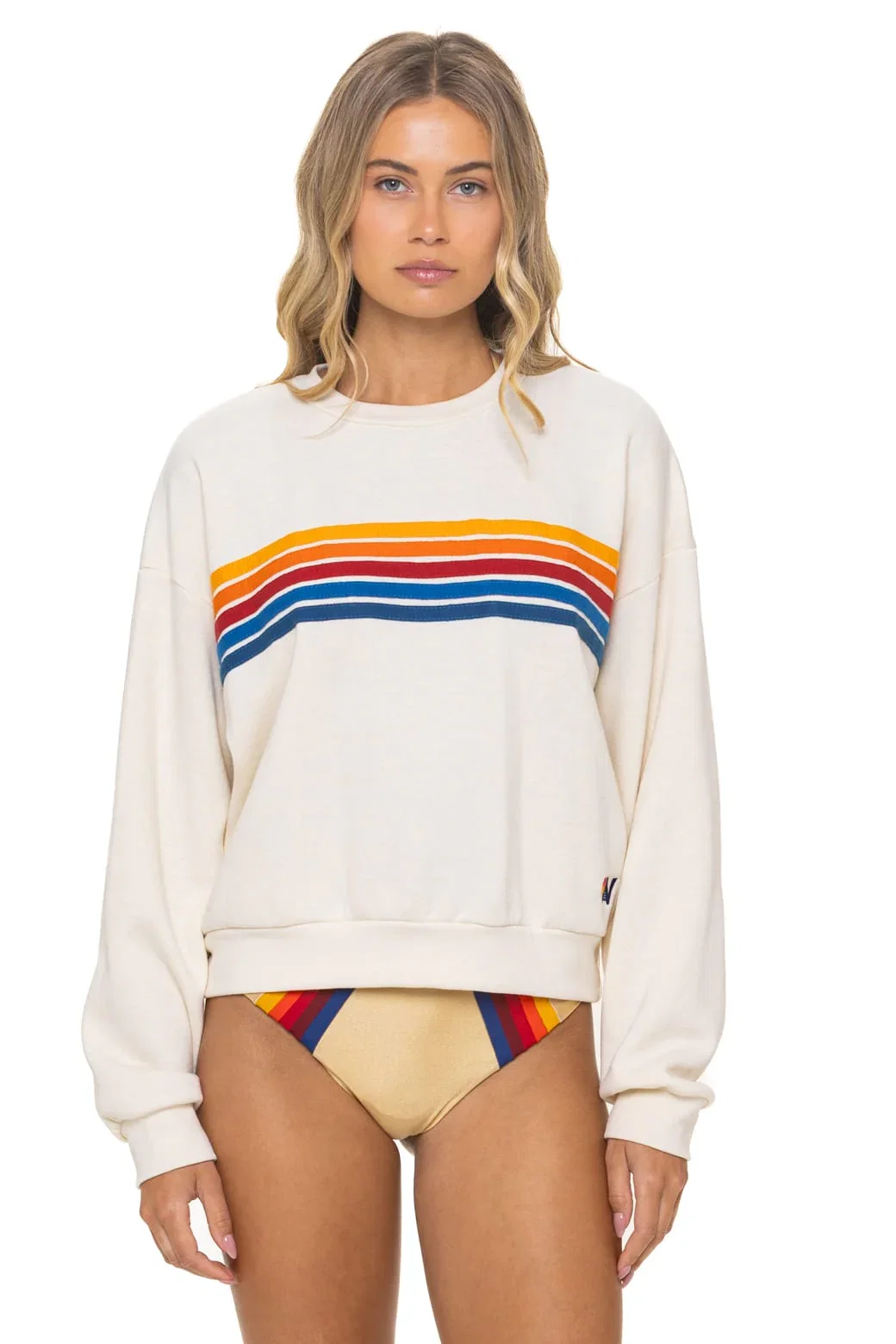 Image of 5 STRIPE RELAXED CREW SWEATSHIRT - VINTAGE WHITE